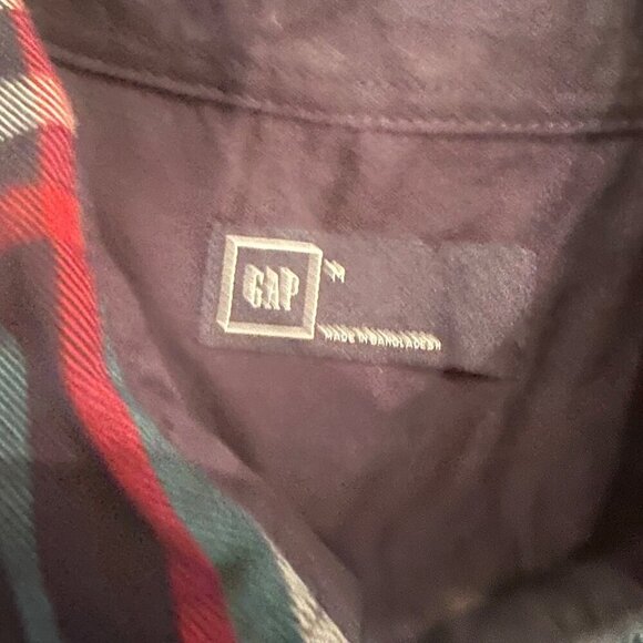 GAP MENS SIZE MEDIUM RED GREEN BLUE BUTTON UP FLANNEL SHIRT - Picture 7 of 7